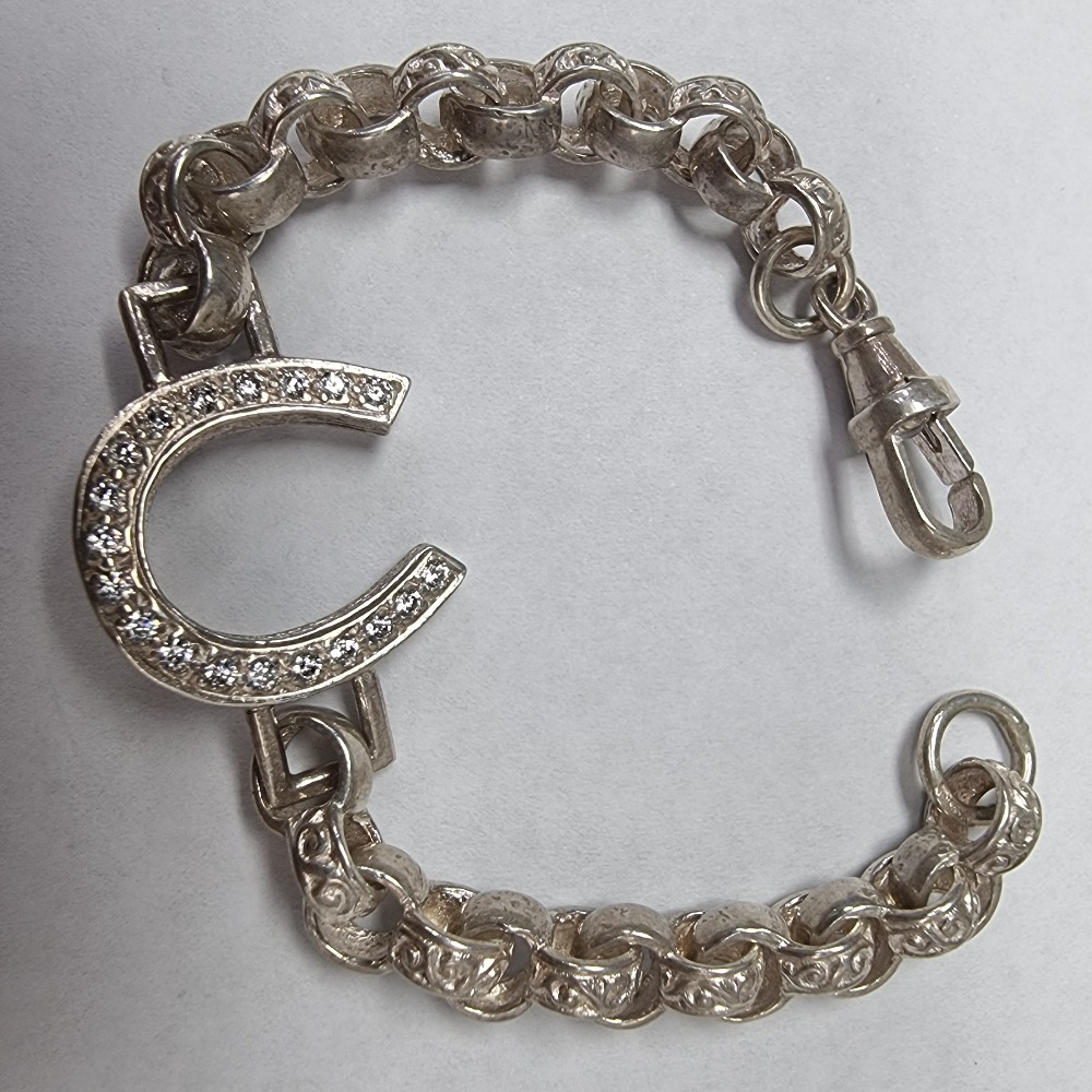 Product photo for Brand New Silver 11.50g CZ Horse Shoe Belcher Child Bracelet 6 inches
