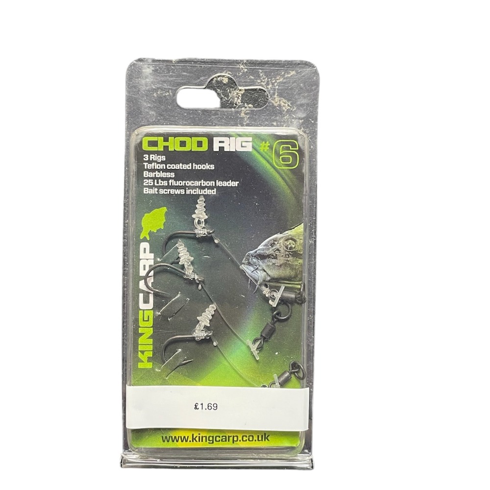 Product photo for King Carp 3pk Chod Rigs Barbless inc Bait Screws size 6