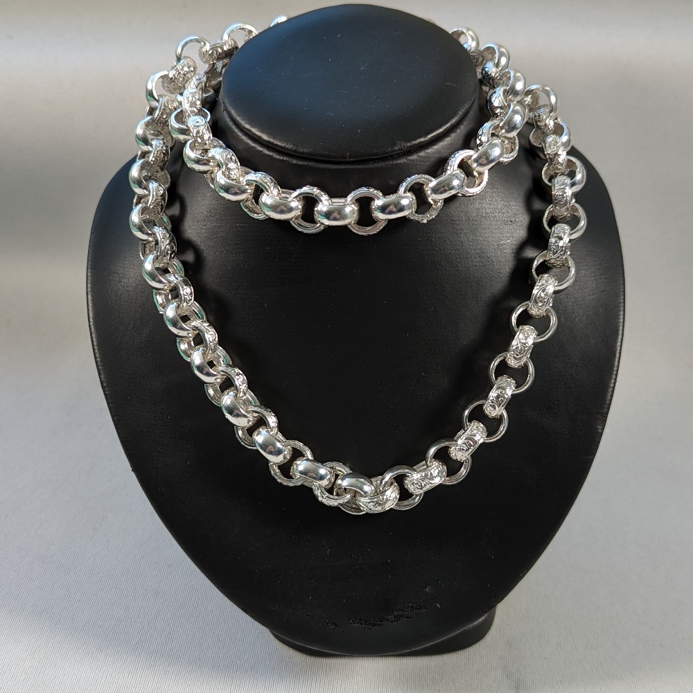 Product photo for 925 Silver Alternative Pattern Belcher Chain Consortium 27.5
