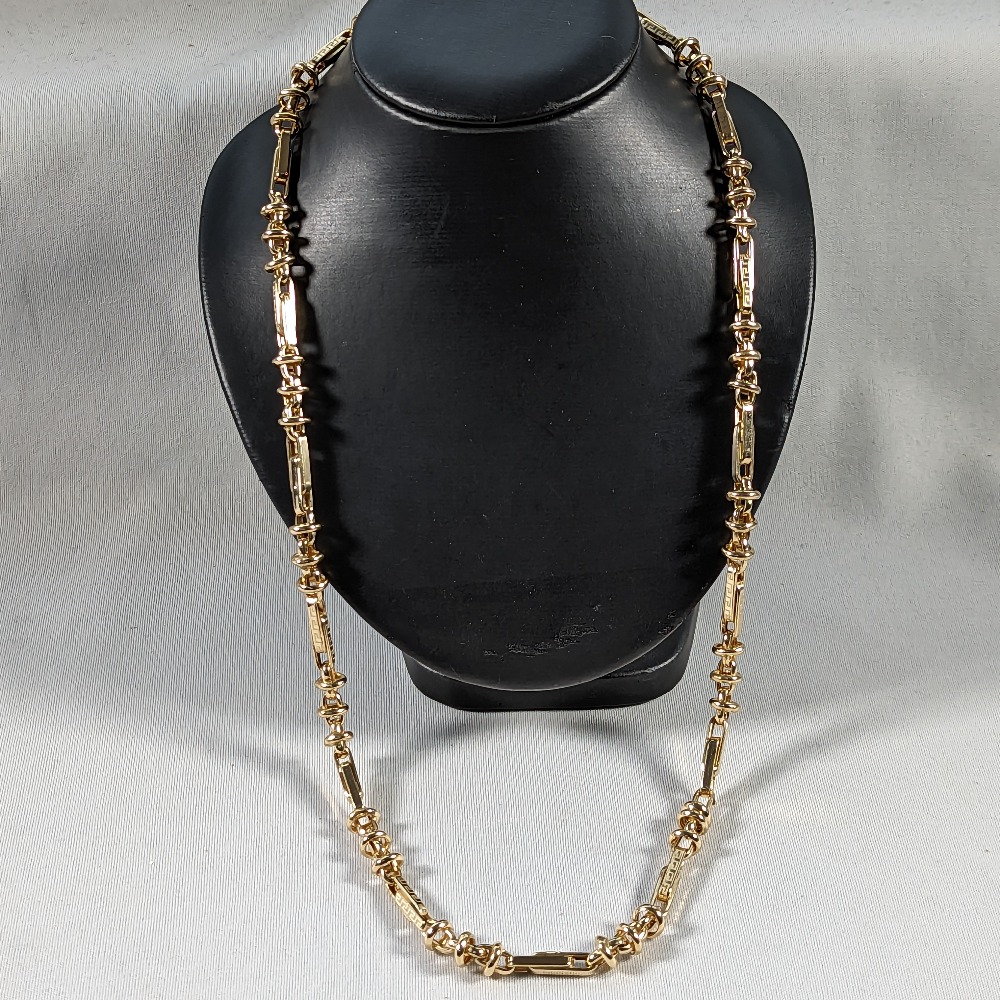 Product photo for 14ct Gold Key Pattern on Paper Clip Link with Circled Oval Fancy pattern Chain 25