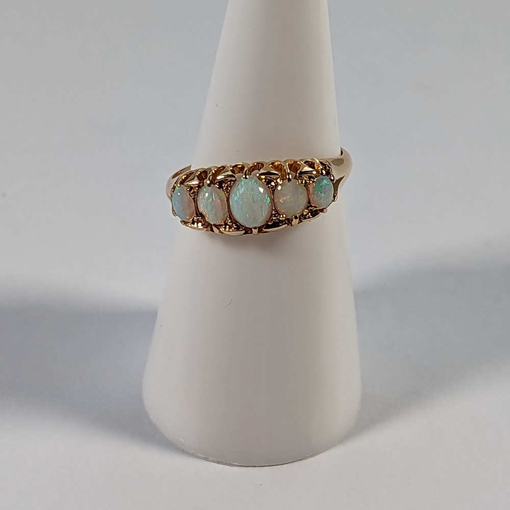 Product photo for 18ct Gold White Graduation Opal Vintage Ring Size O