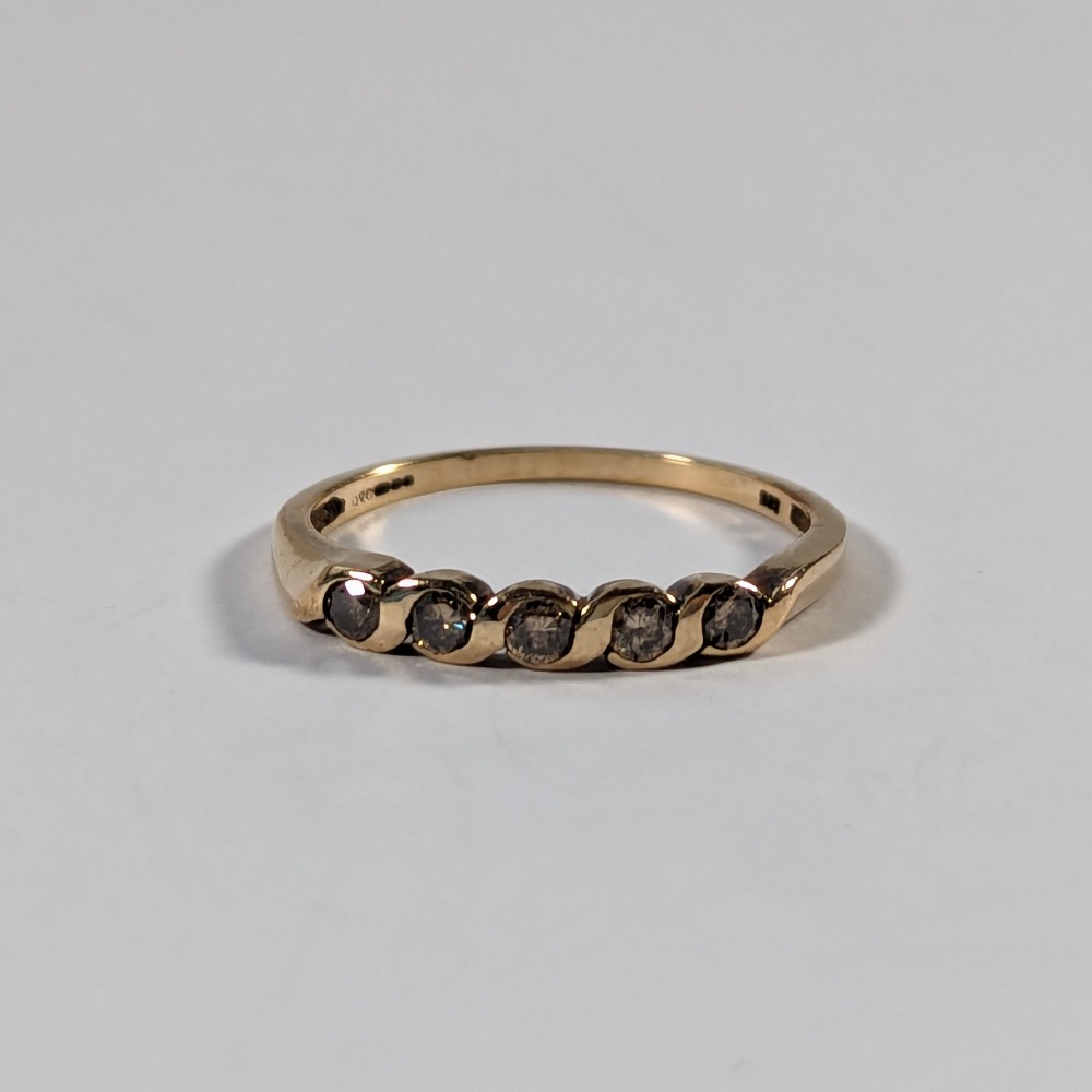 Product photo for 9ct Gold Sparkly Champagne Diamond Half Band Ring by QVC Size Q