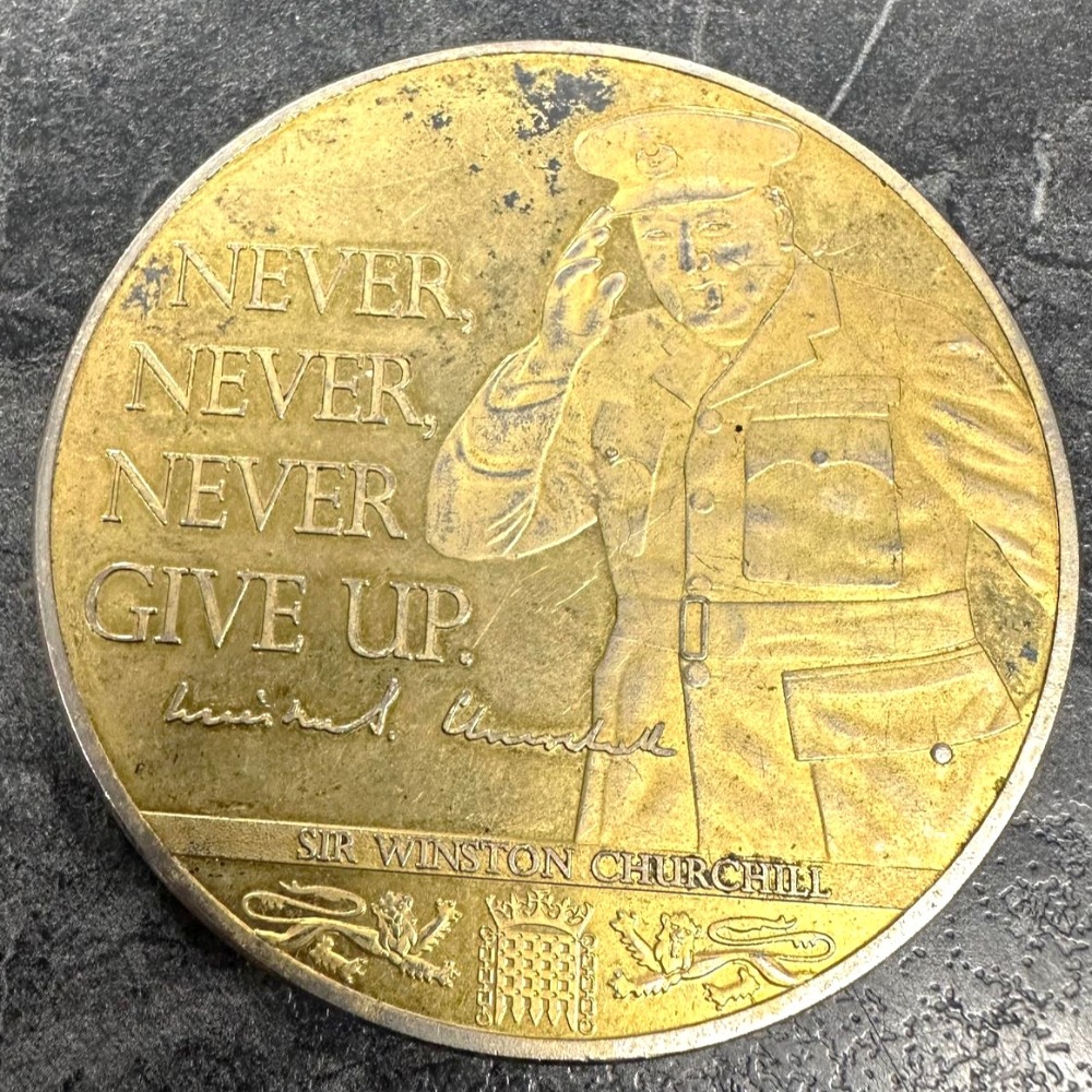 Product photo for Large Winston Churchill 70mm Gold Plated Medallion 