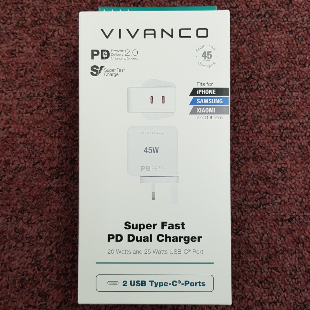 Product photo for VIVANCO Vivanco USB Type C Dual 45W Charger