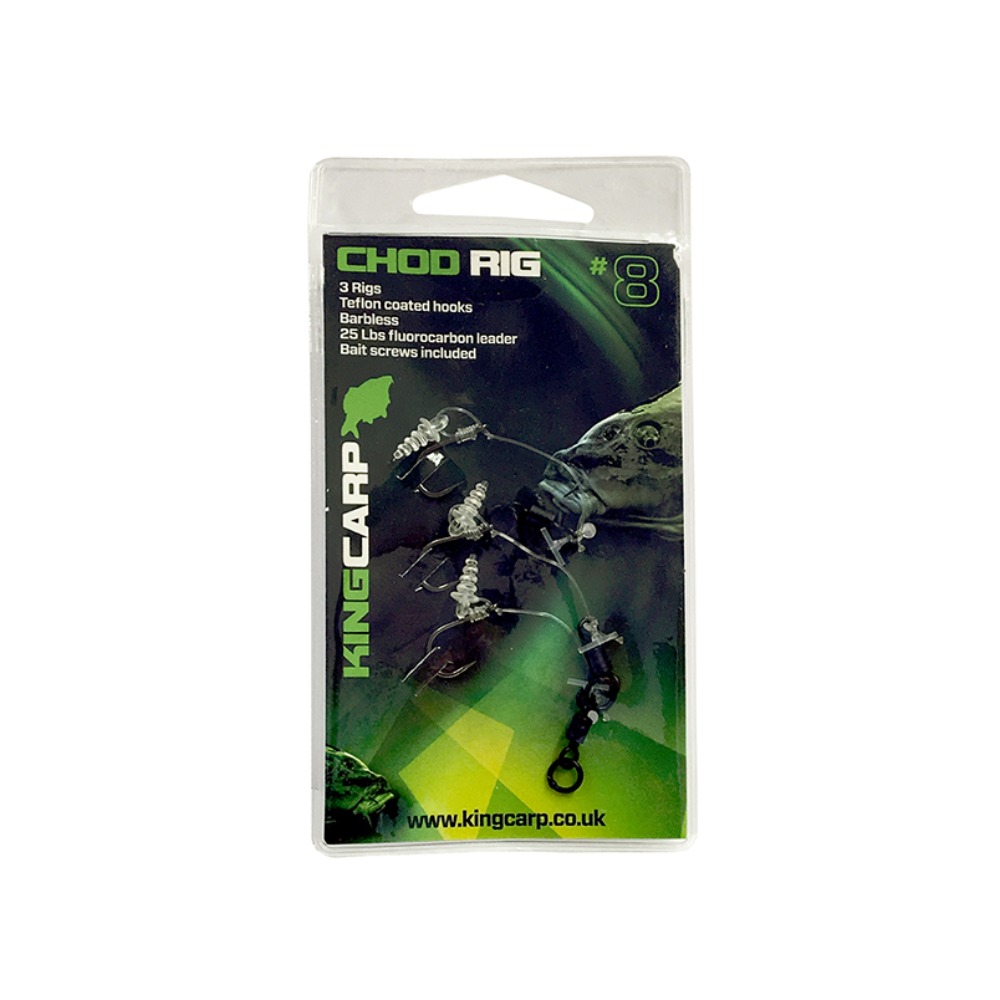 Product photo for KINGCARP 3pk Chod Rigs Barbless inc Bait Screws - Size 8
