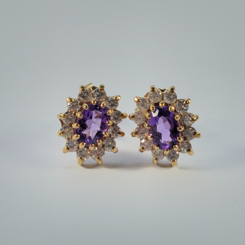 Product photo for 9ct Gold Amethyst & *CZ* Stud Earrings