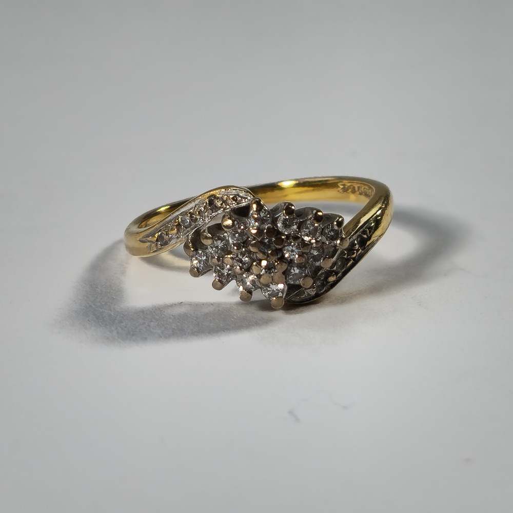 Product photo for 18ct Gold Small Diamond Kissing Style Boat Cluster Ring Size K1/2