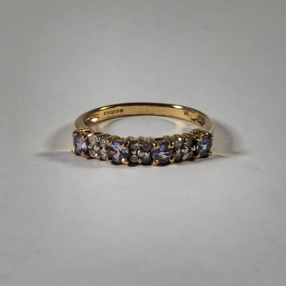 Product photo for 9ct Gold Lilac Stone & Diamond Half Band Dress Ring Size M1/2