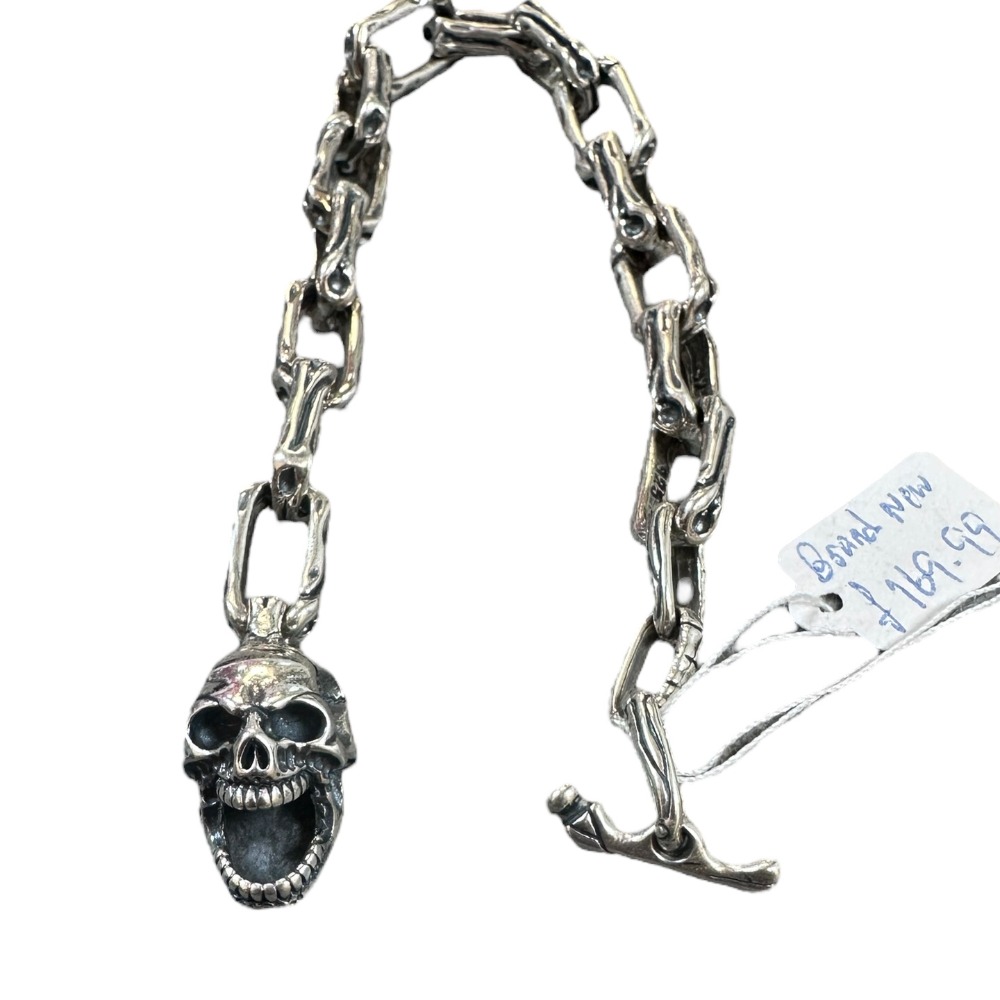Product photo for Silver Skull Bracelet Bone Links 34.76g (93.5%)