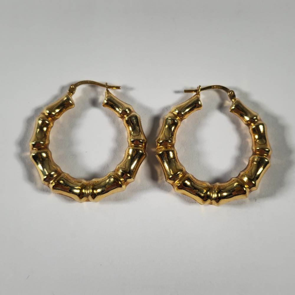 Product photo for 9ct Gold Bamboo Hoop Earrings