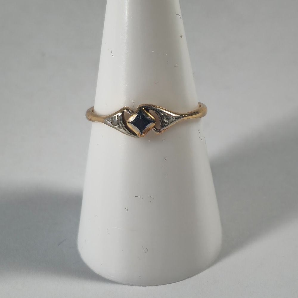 Product photo for 18ct Gold & Platinum Blue Sapphire Small Diamond Ring Size M1/2