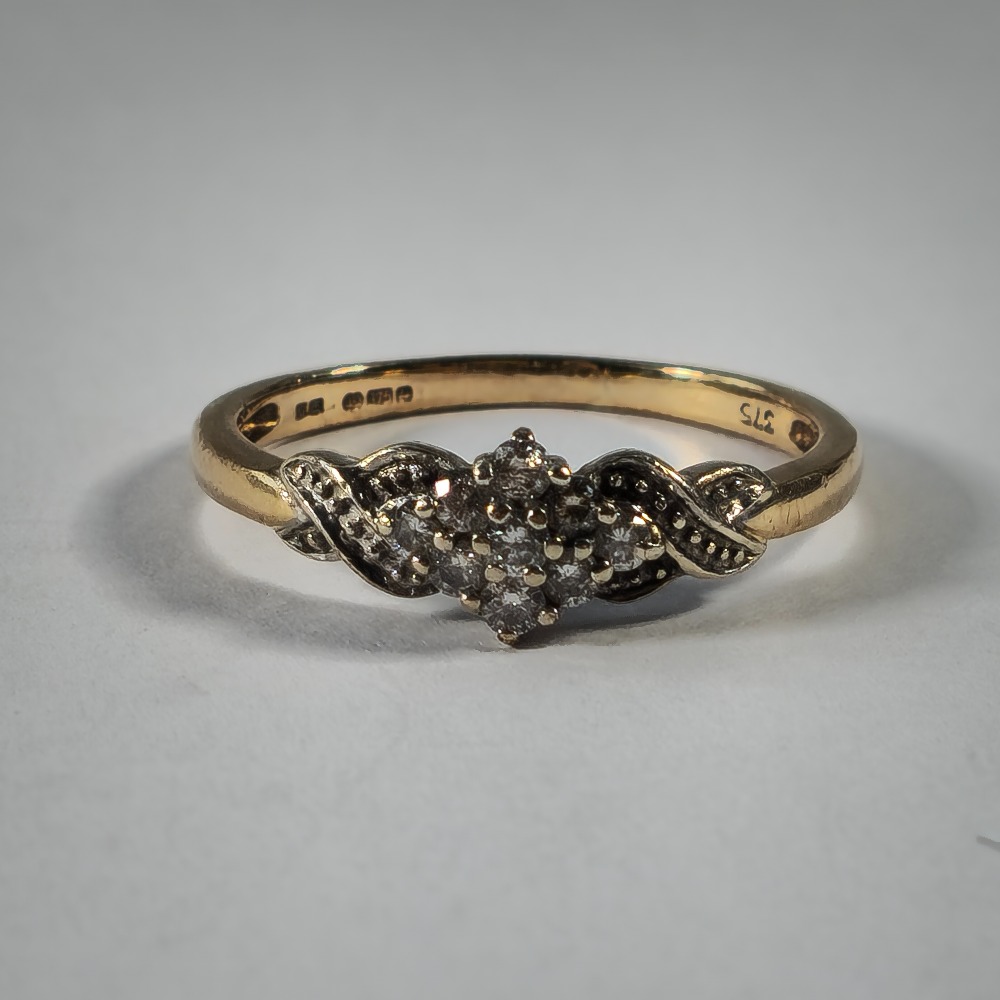 Product photo for 9ct Gold Diamond Boat Style Cluster Ring Size O1/2