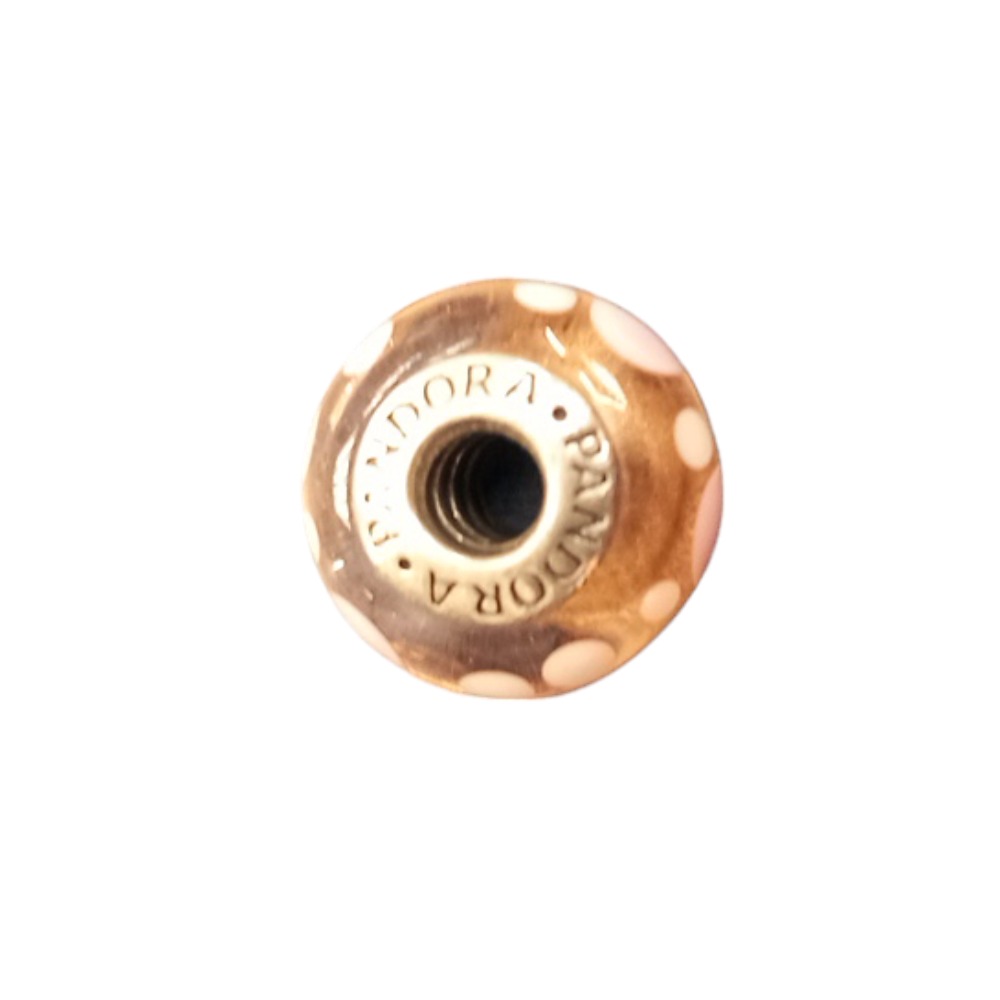 Product photo for Pandora Genuine Pink Glass Murano Bead with Dots, 925 Sterling Silver