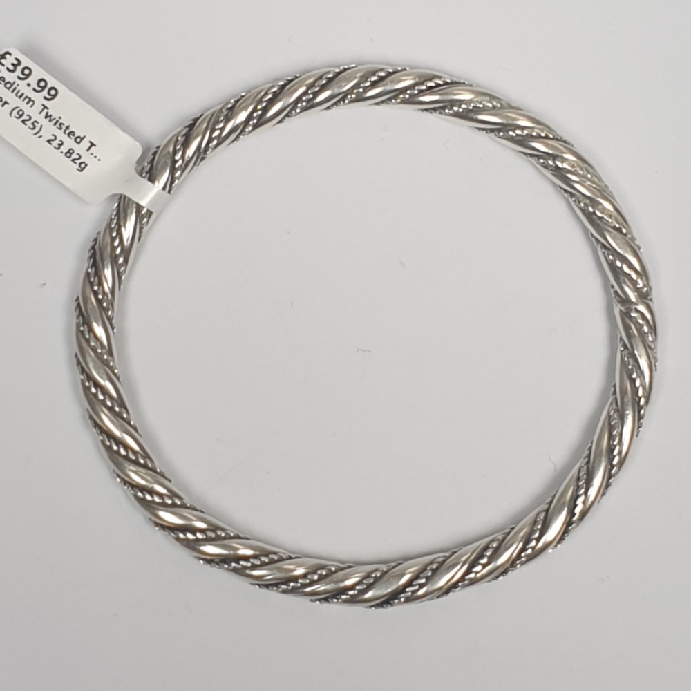 Product photo for Medium Twisted Textured Silver Bangle