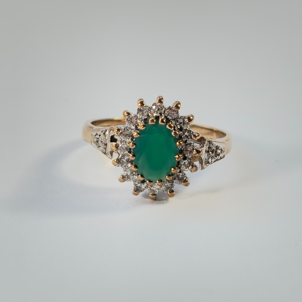 Product photo for 9ct Gold Green Stone & *CZ* Ring Size K1/2