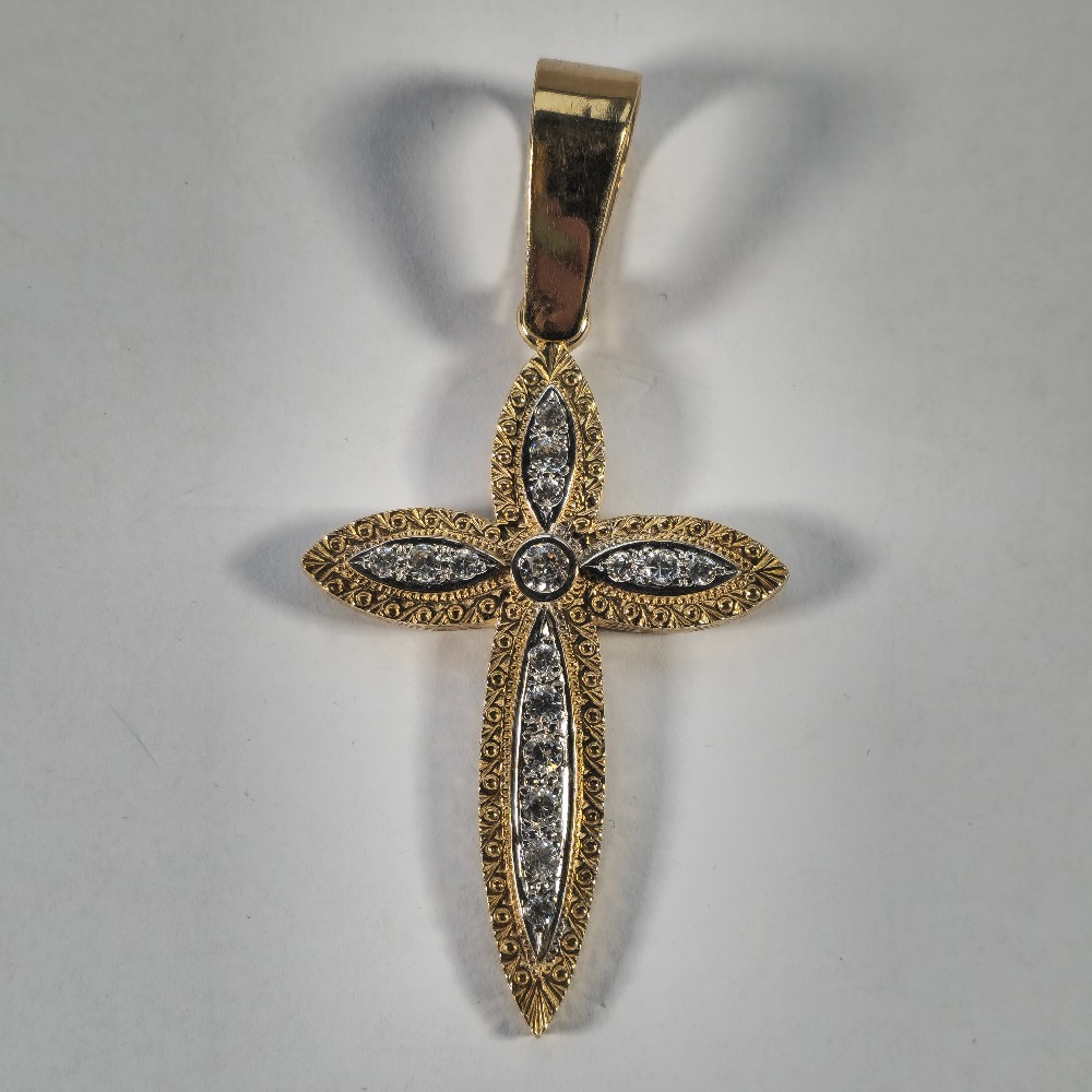 Product photo for 9ct Gold *CZ* Cross with Ornate Pattern