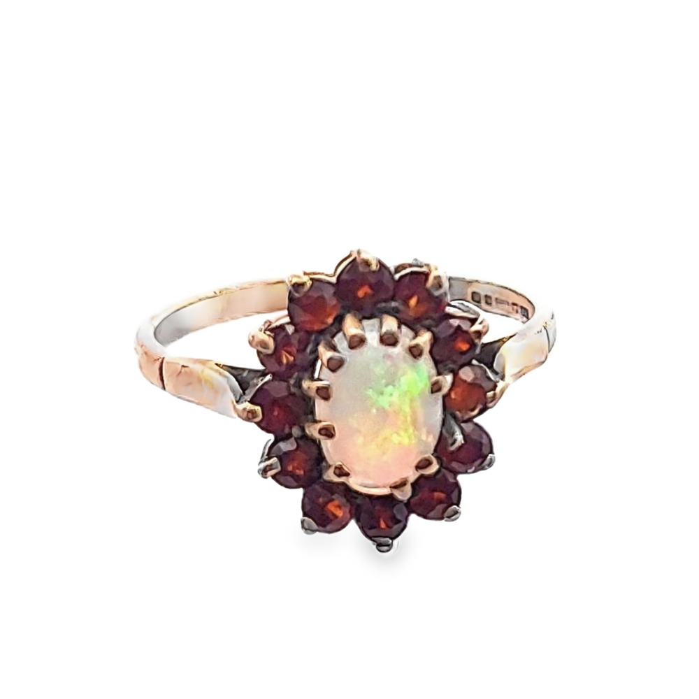Product photo for 9CT Antique Gold and Opal Ring with Red Gems