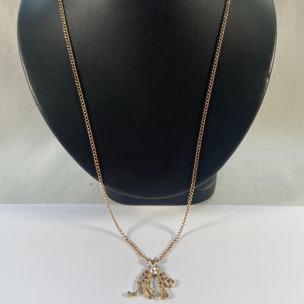 Product photo for 9ct Gold Chain & Panther Pendant with Ruby tiny Diamonds