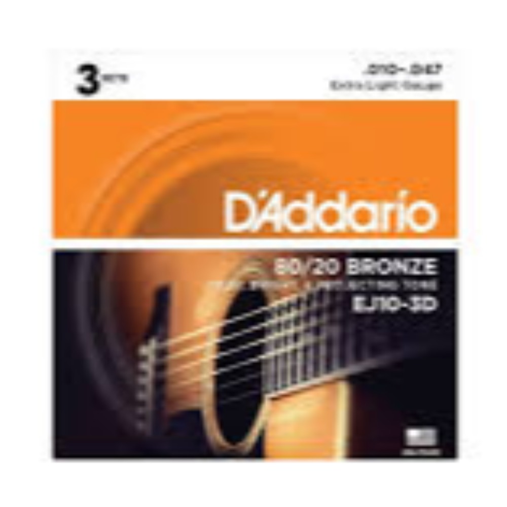 Product photo for D'Addario EJ10-3D .010-.047 Extra Light Gauge *SALE*