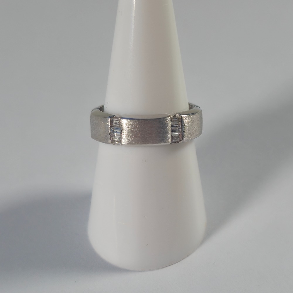 Product photo for 14ct White Gold Rectangular Shaped Diamond Full Band Ring Size O