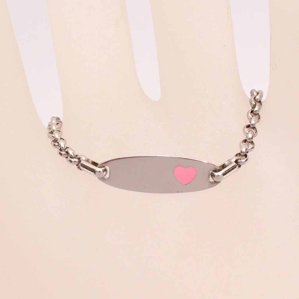 Product photo for Unbranded 925 Sterling Silver Child's ID Bracelet with Pink Enamel Heart - 6