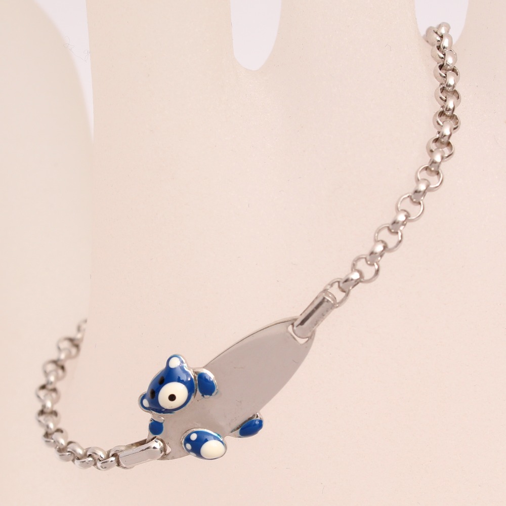 Product photo for Unbranded 925 Sterling Silver Kid's ID Bracelet with Blue Enamel Bear - 6