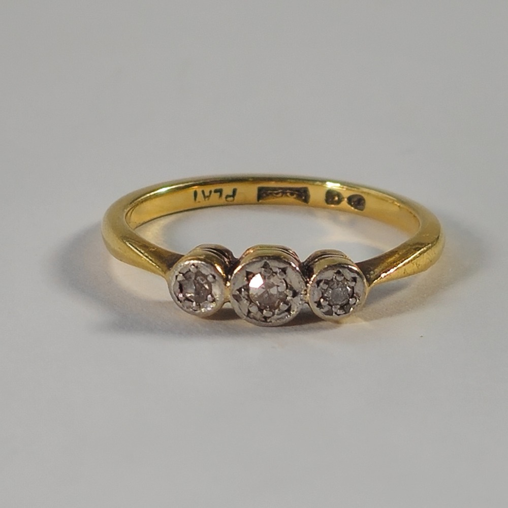 Product photo for 18ct Gold Diamond Vintage Trilogy Ring Size L1/2