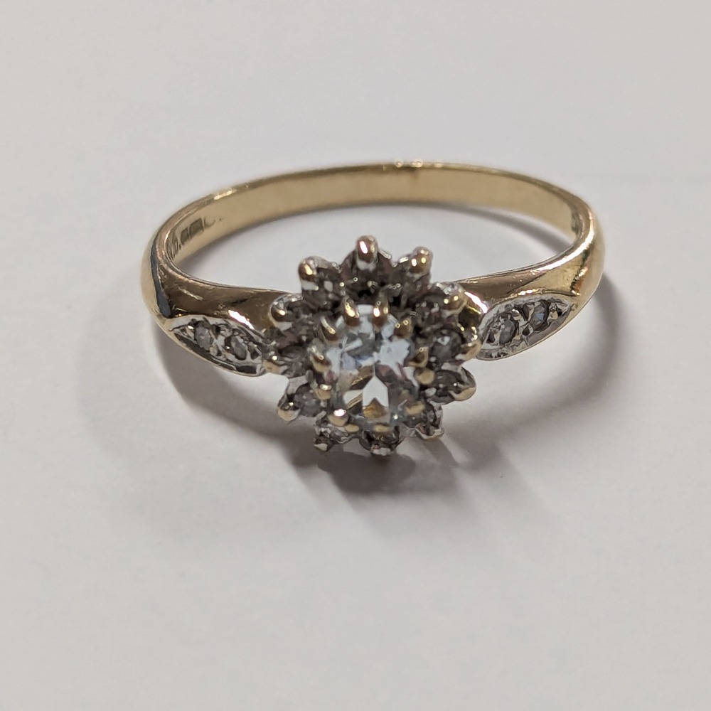 Product photo for 9ct Gold 1 Oval Clear Stone with tiny Diamonds Surrounded Ring Size O 1/2