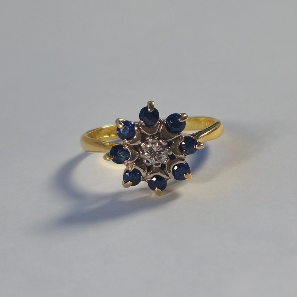 Product photo for 18ct Gold Diamond and Sapphire Flower Ring Size L