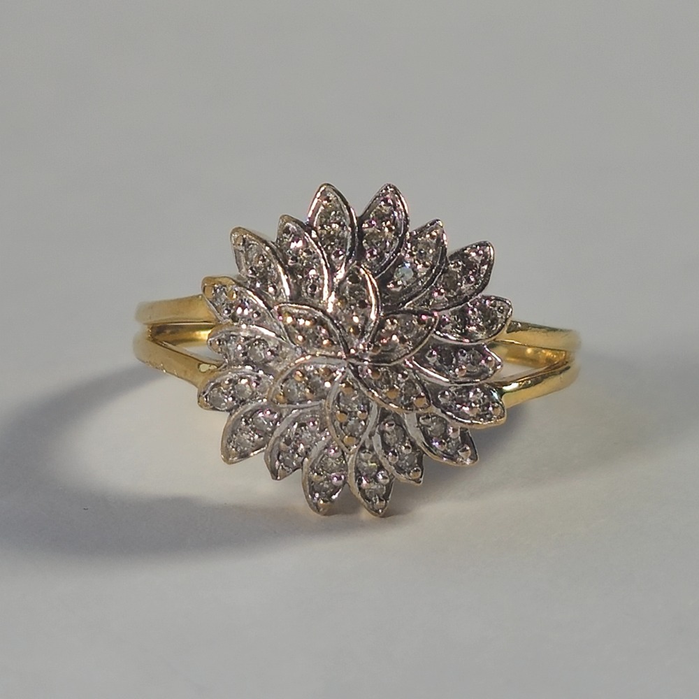Product photo for 9ct Gold Small Diamond Layered Flower Ring Size O