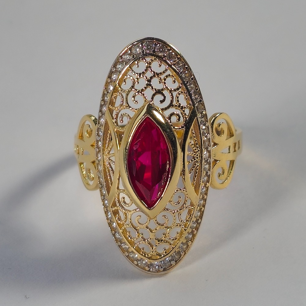 Product photo for 14ct Oval Synthetic Ruby & Tiny *CZ* Stone Dress Ring Size S