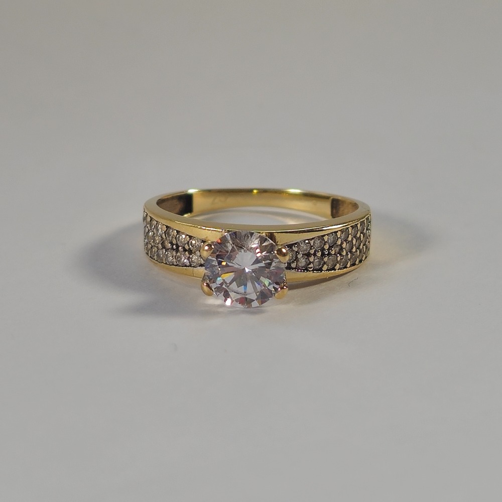 Product photo for 9ct Gold 4 Claw Cubic Zirconia Stone Solitaire Style Engagement Ring Size O
