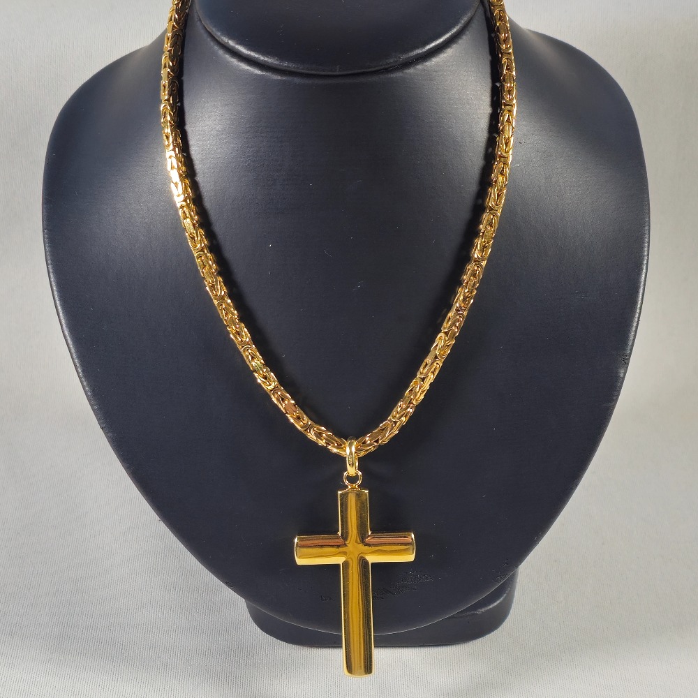 Product photo for 14ct Gold Byzantine Chain & Cross Pendant 20