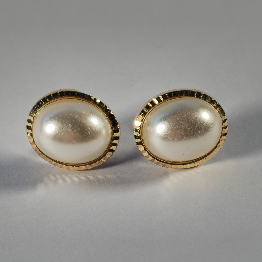 Product photo for 9ct Gold Big Oval Pearl Earrings