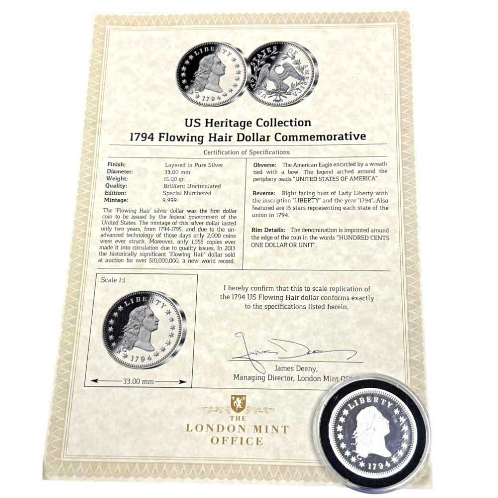 Product photo for US HERITAGE COLLECTION 1794 FLOWING HAIR DOLLAR