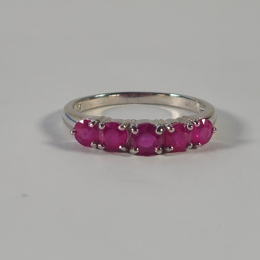 Product photo for 9ct Gold Round Ruby Haldf Band Ring Size M1/2