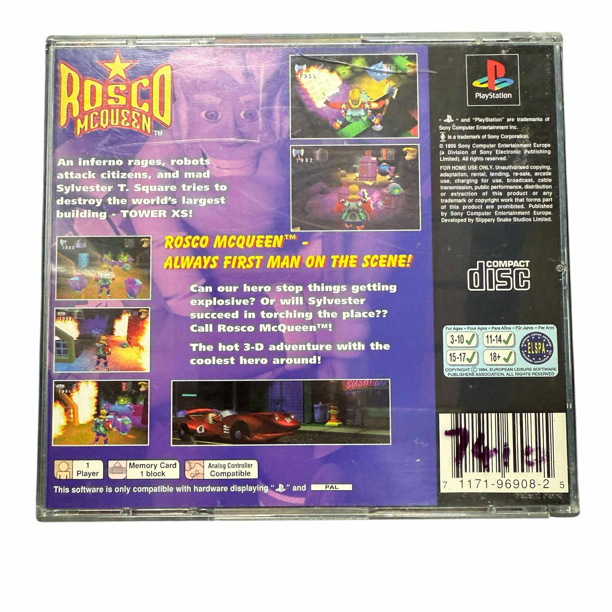Rosco McQueen PS1 – Promo Press PAL UK, Rare, Très Bon état