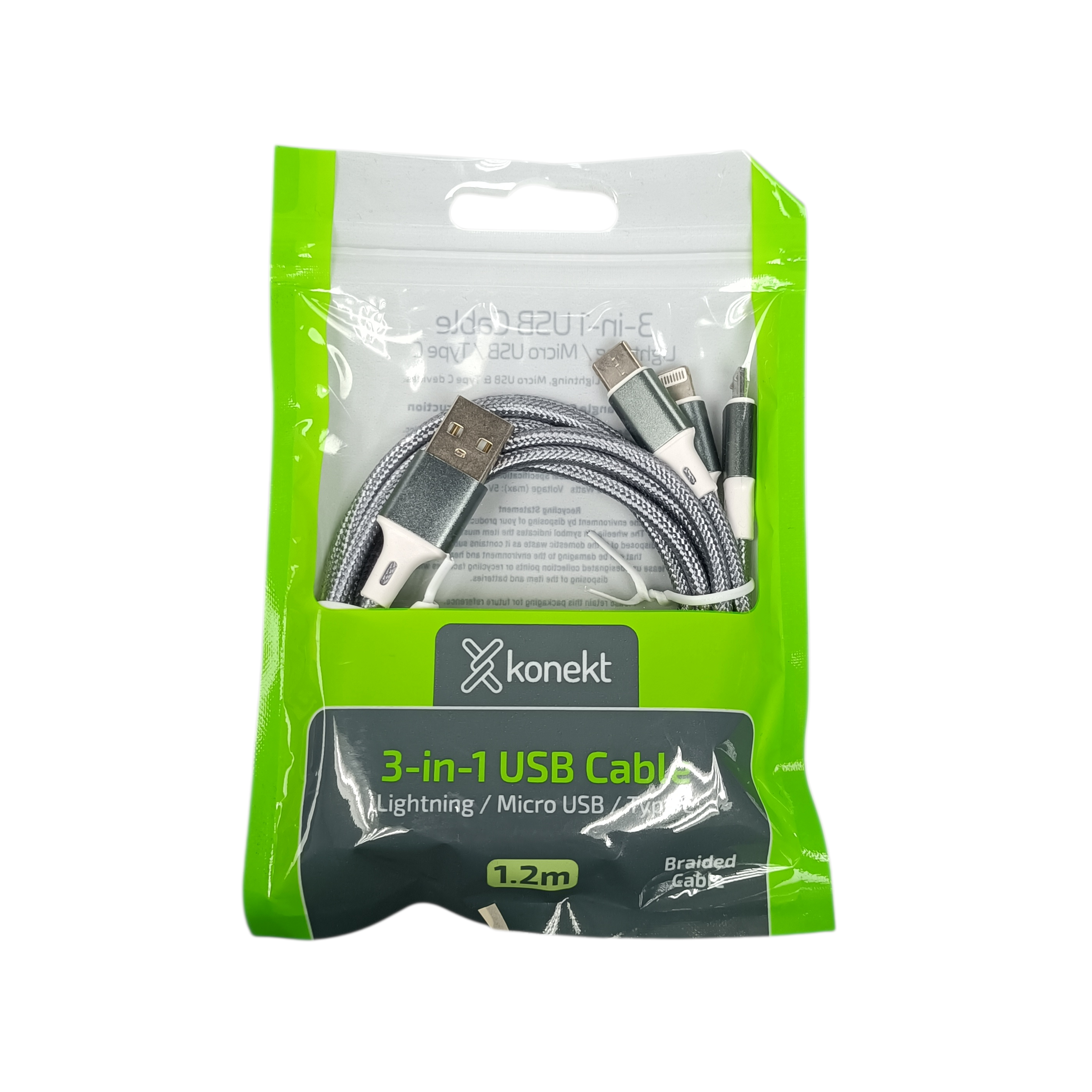 Product photo for 3 in 1 USB Cable 1.2m