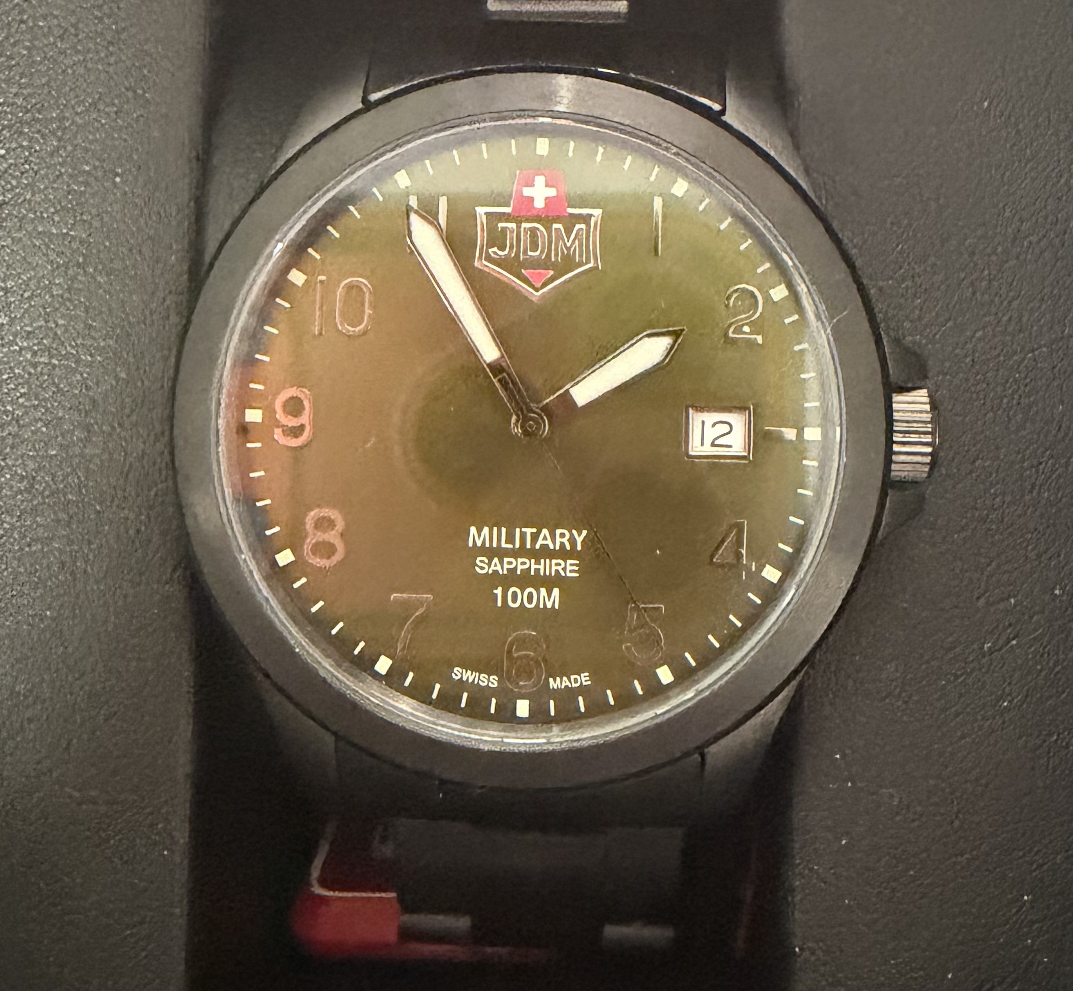Product photo for Jacques Du Manoir JDM Military Sapphire Green Dial Swiss Made 100m Watch Boxed