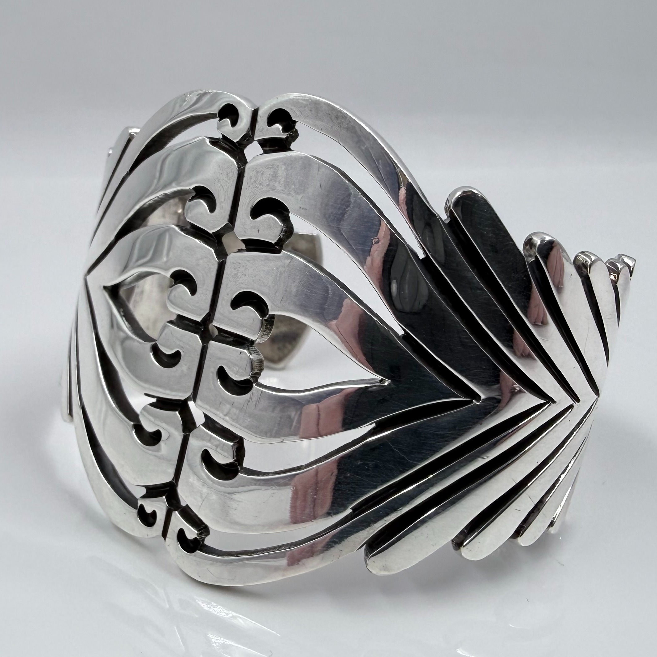 Product photo for VINTAGE STERLING SILVER TAXCO CUFF BANGLE - 95 GRAMS