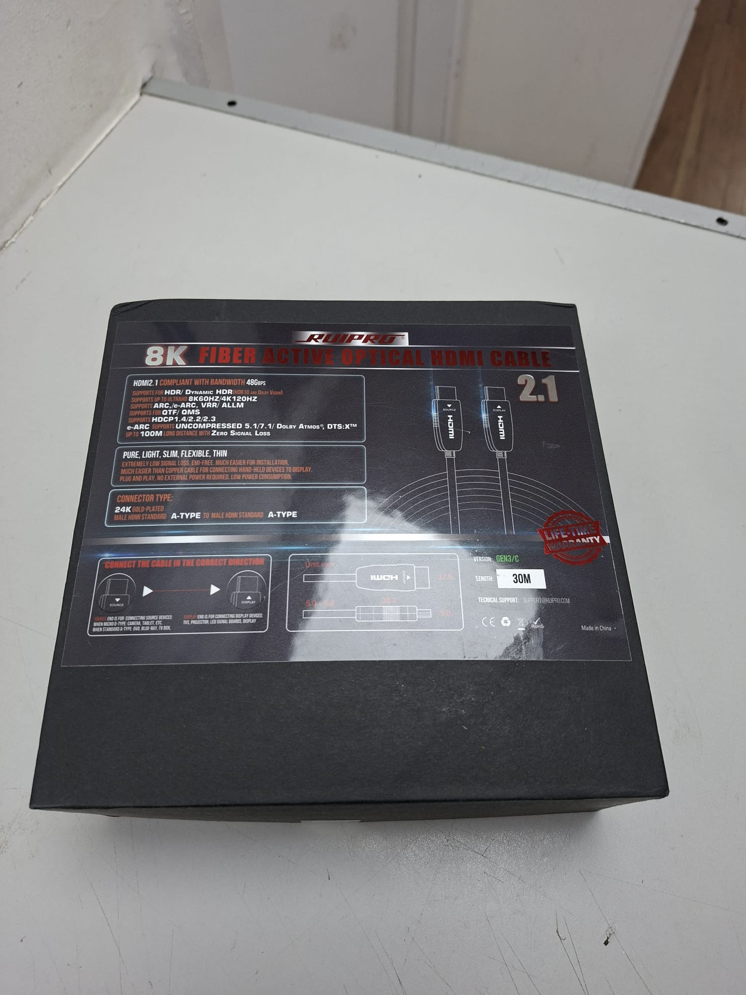 Product photo for RUIPRO 8K HDMI Fiber Optic Cable 30M 2.1 48Gbps 8K@60Hz 4K@120Hz Dynamic