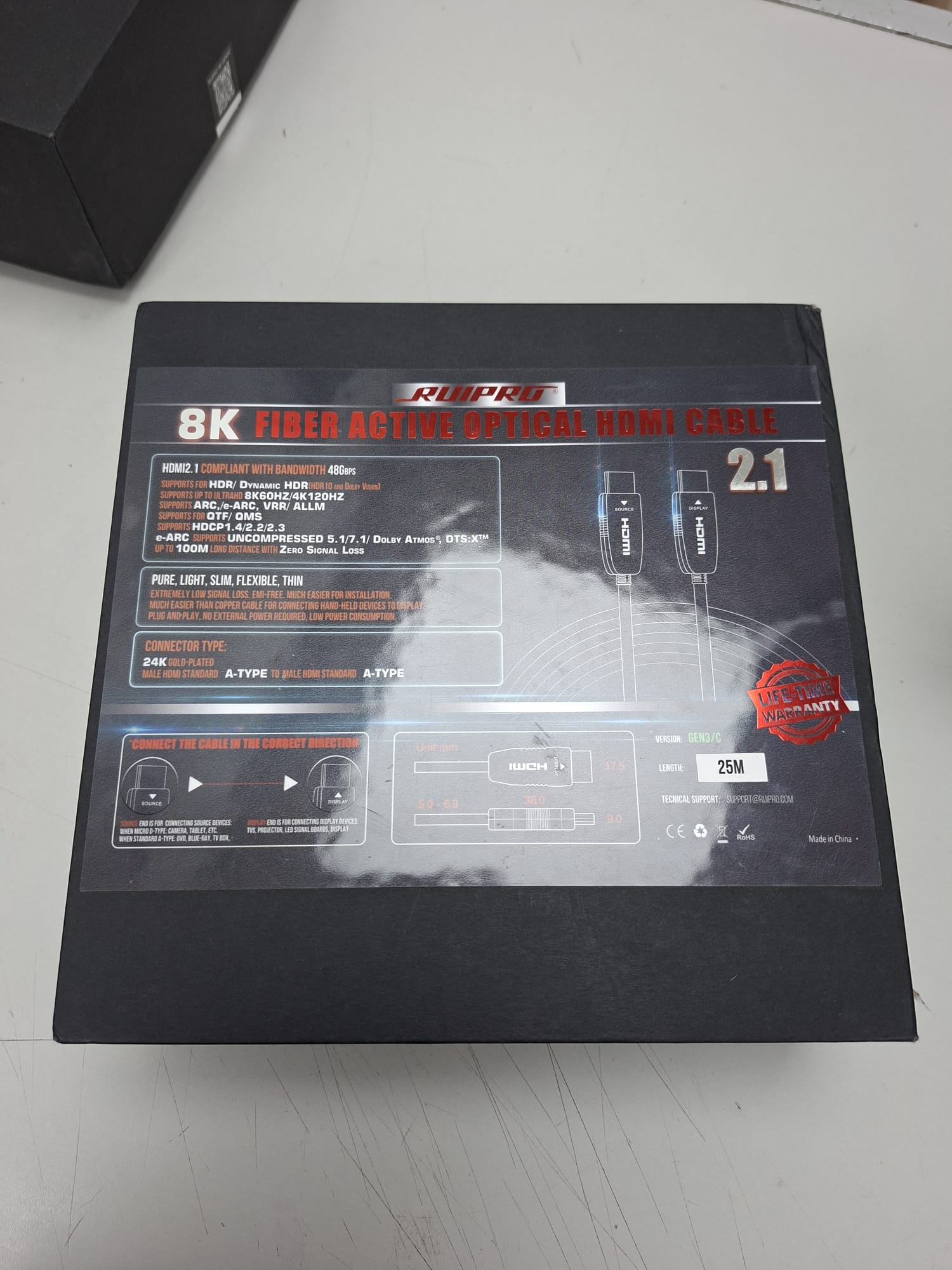 Product photo for RUIPRO 8K HDMI Fiber Optic Cable 25M