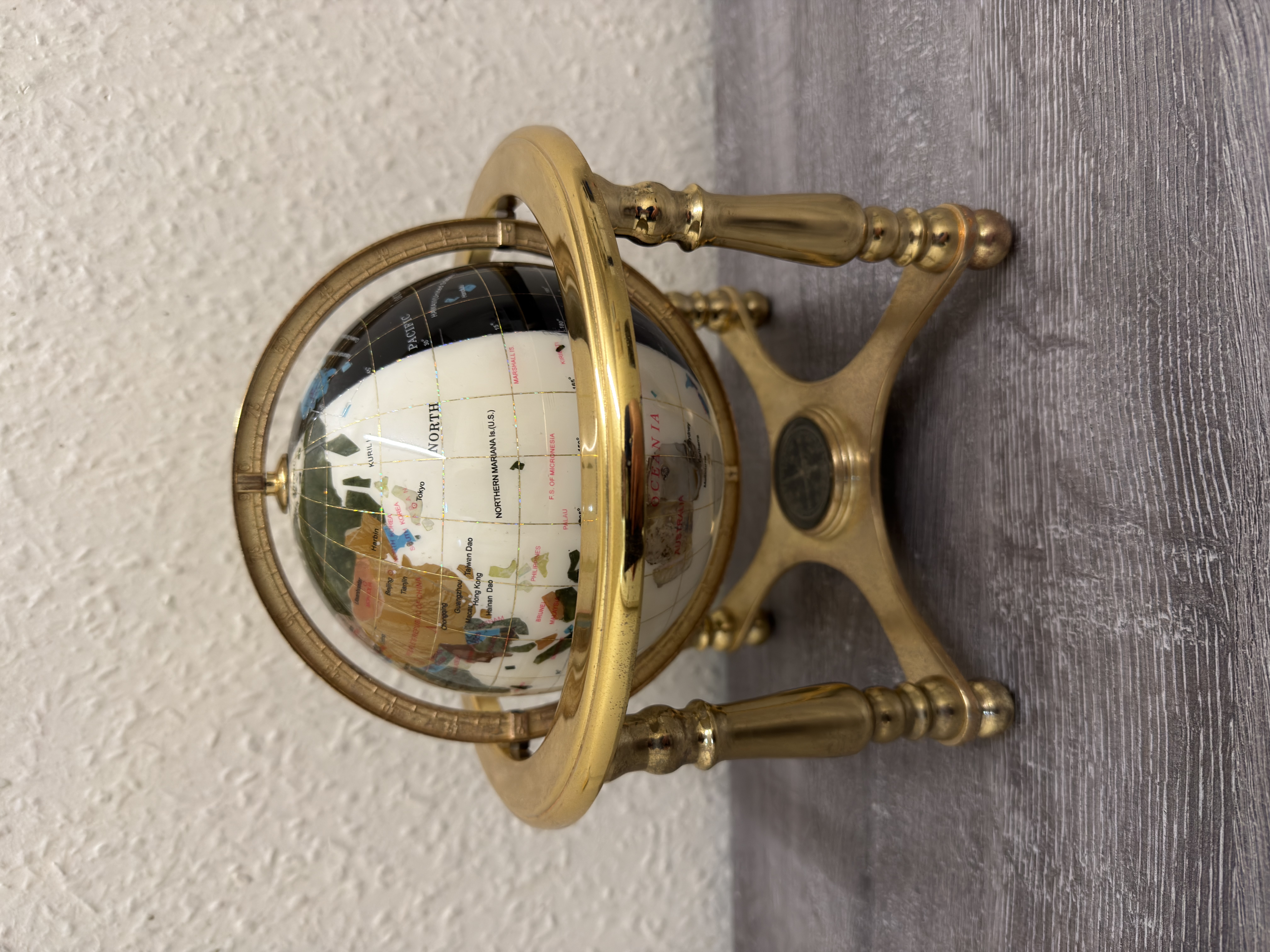 Product photo for LAPIS WORLD GEMSTONE GLOBE IN BRASS BASE - 9 INCH TALL