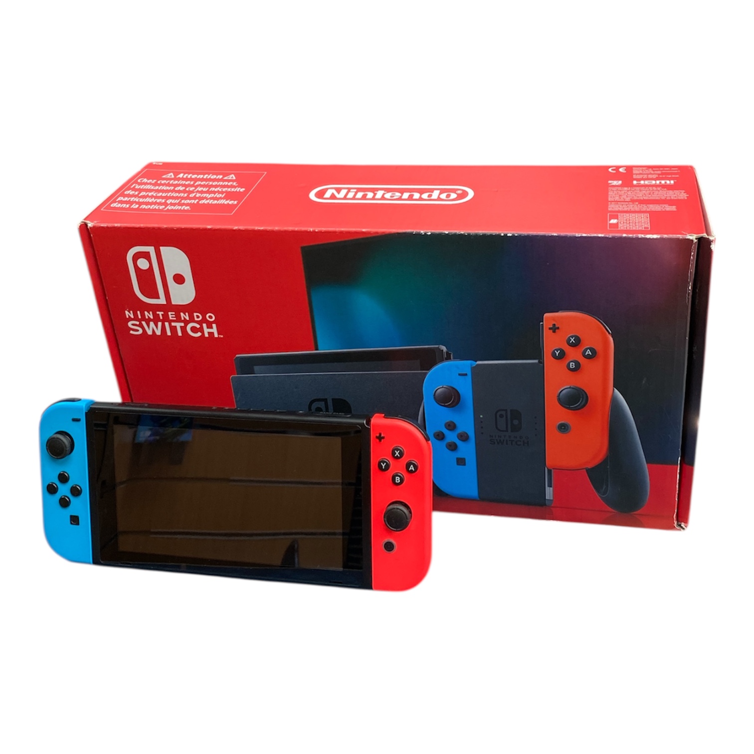 Product photo for Nintendo Switch Console, 32GB + Neon Red/Blue Joy-Con, Boxed, B