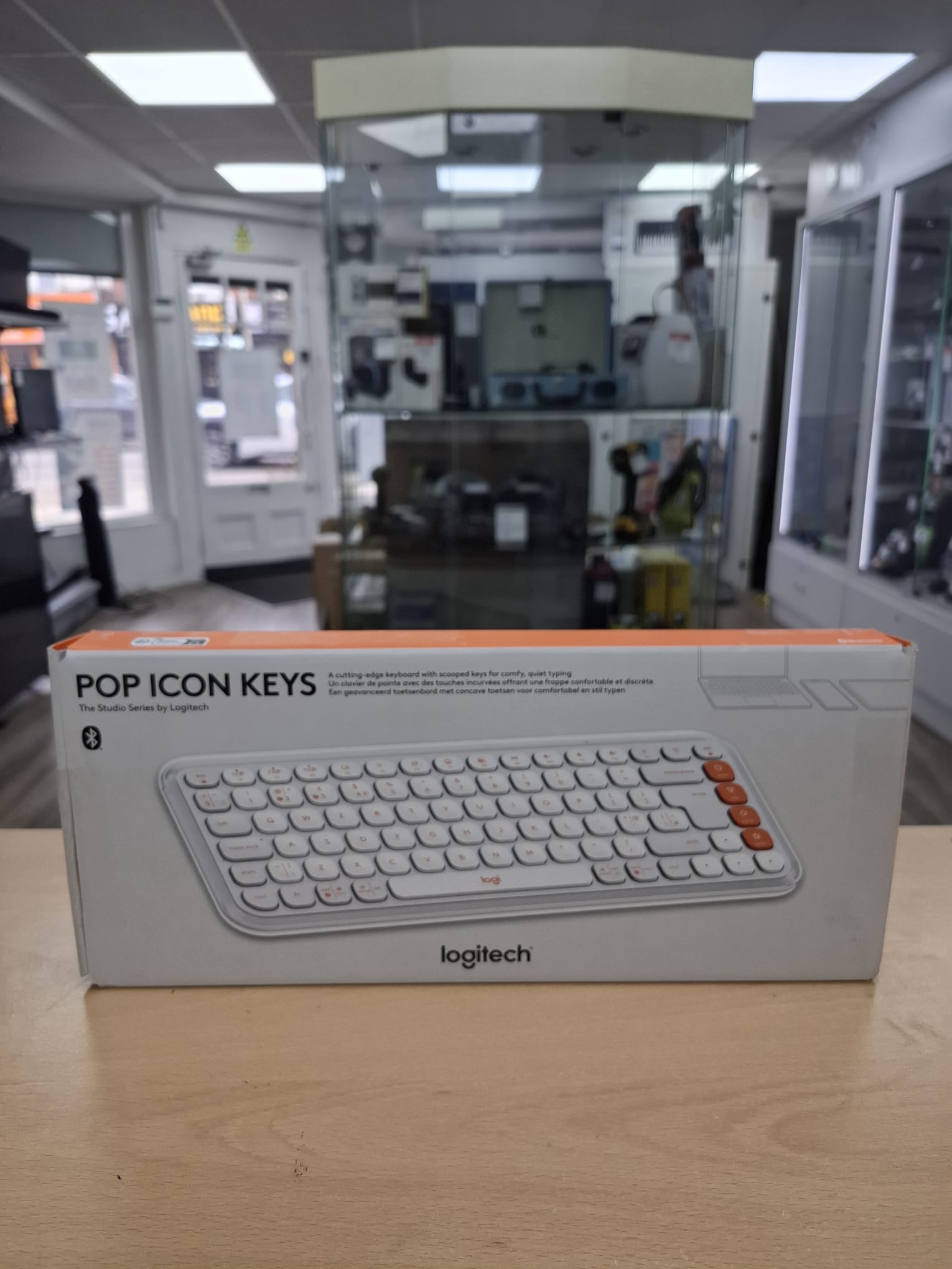 Product photo for LOGITECH Pop Icon Keys Wireless Keyboard - White / orange