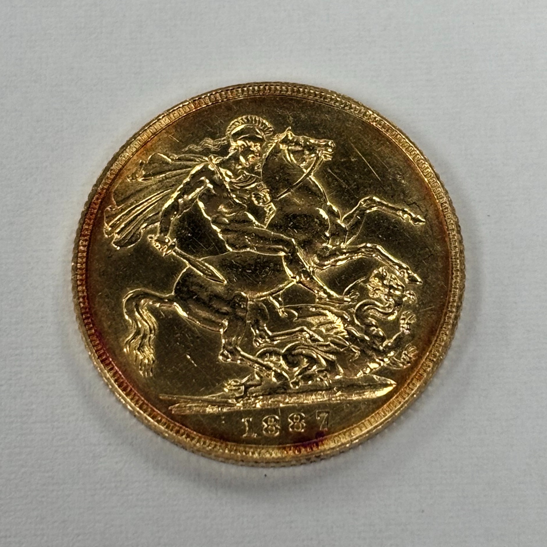 Product photo for 1887 Victoria Jubilee Head & St. George Full Sovereign 22ct Gold Coin – 7.98g