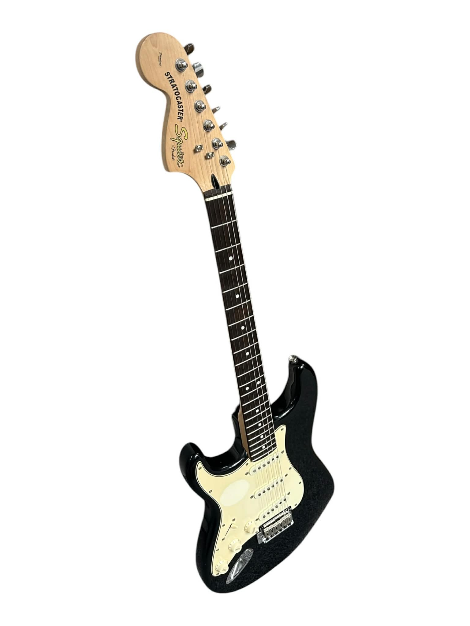 Product photo for Squier Stratocaster Standard Series Left Handed - Metallic Black w/Hard Case