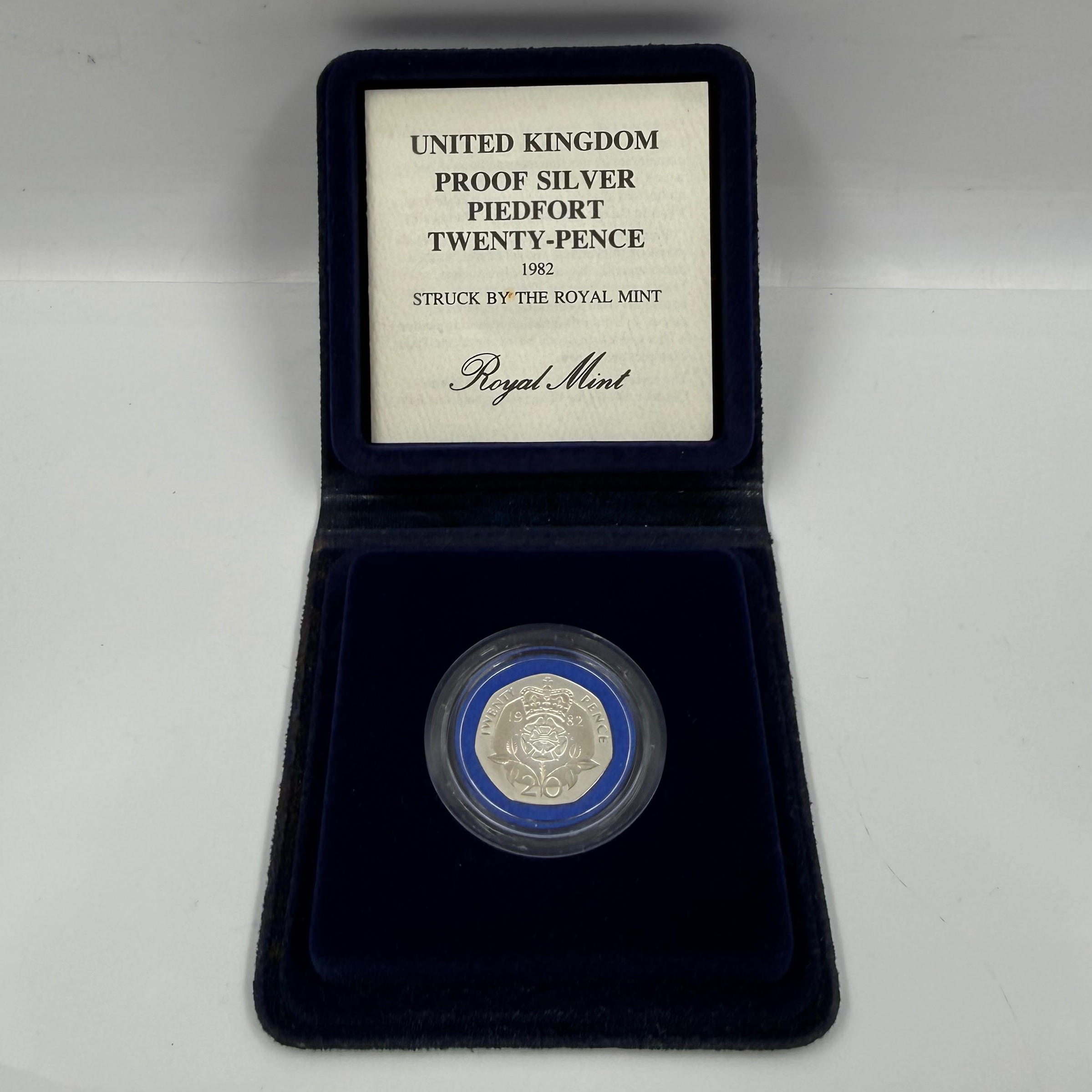 Product photo for ROYAL MINT UNITED KINGDOM PROOF SILVER PIEDFORT 1982 TWENTY PENCE COIN