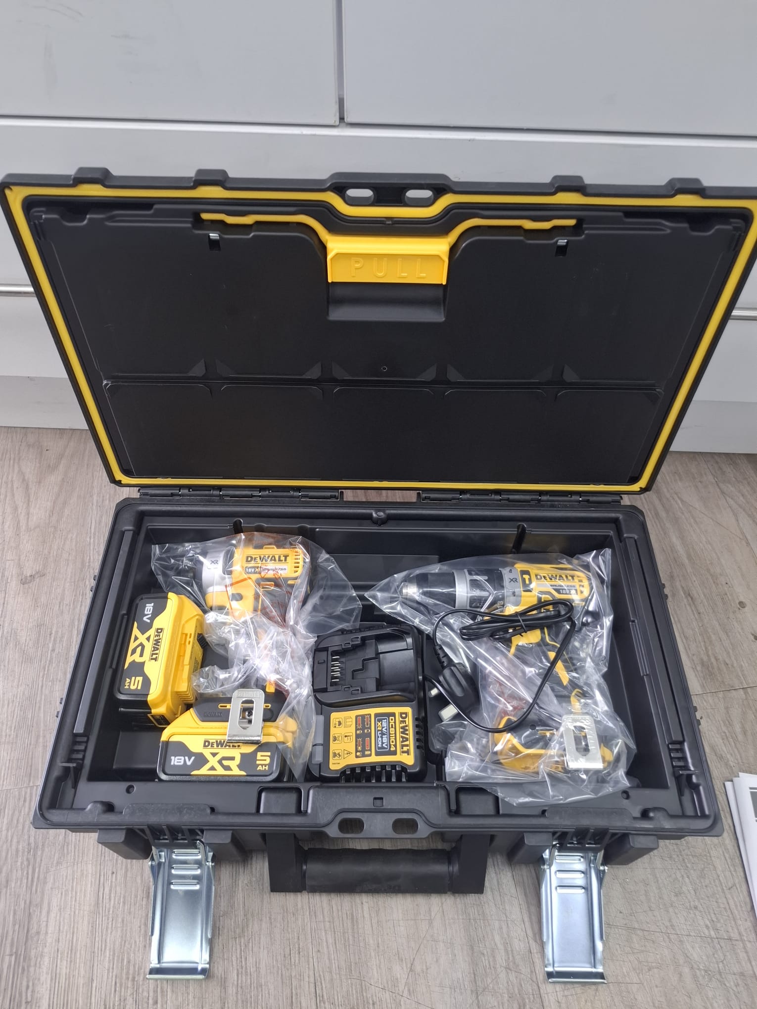Product photo for DeWalt DCK266P2 18V XR Cordless Brushless Twin Pack & 2 x 5Ah Batteries