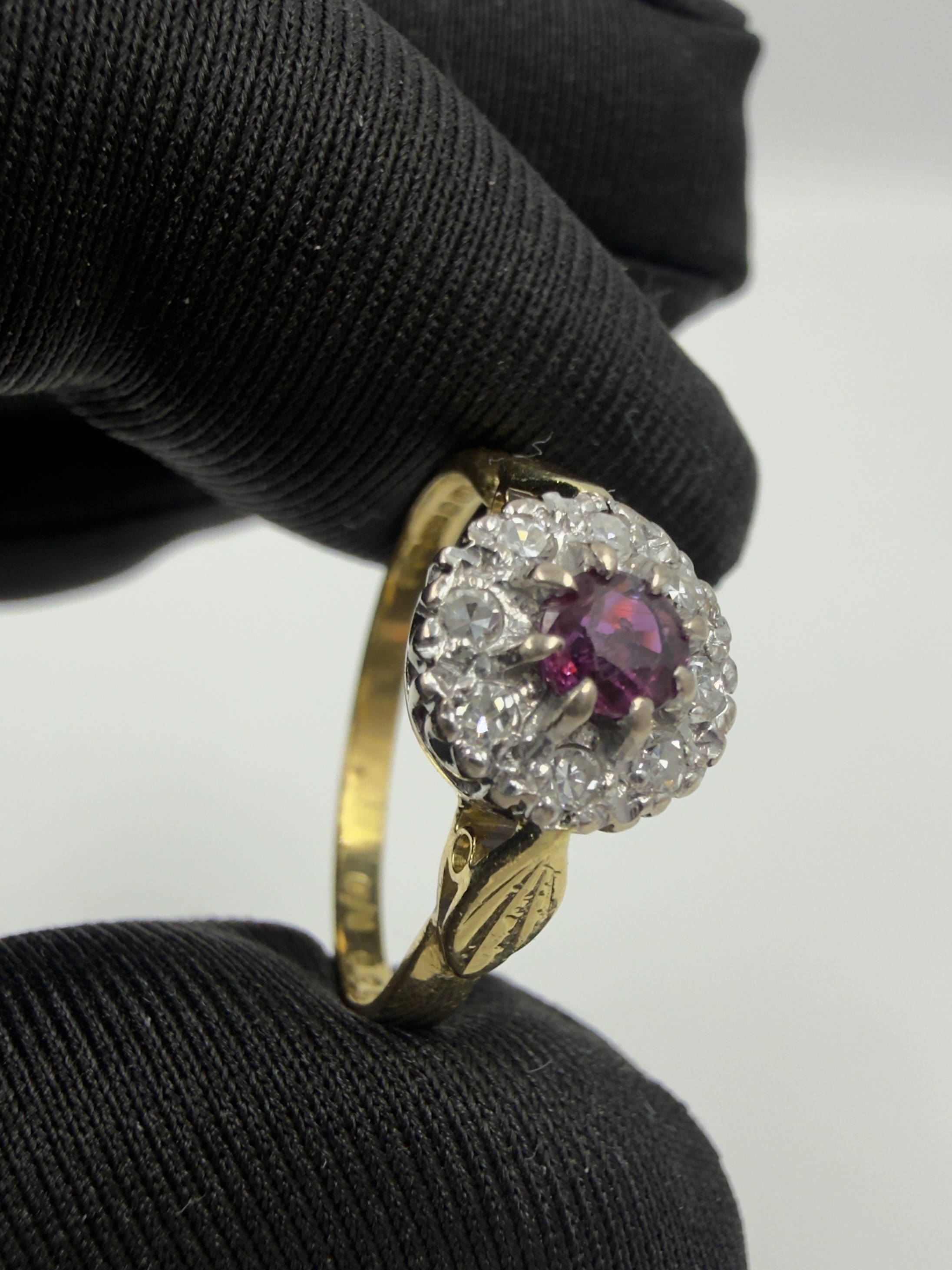 Product photo for 18CT GOLD ROUND HALO CLUSTER RUBY & DIAMOND RING WITH PRE SALE REPORT